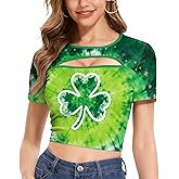 color cosplayer St. Patrick's Day Crop Tops for Women Irish Sexy Short Sleeves Tee Shirts Top