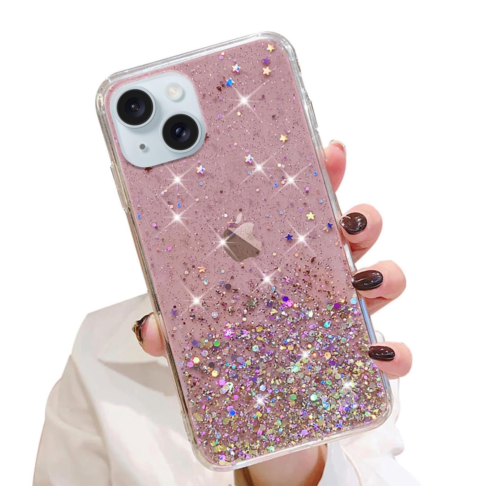 LCHULLE for iPhone 15 Case Girls Women Glitter Bling Clear Cover Cute Crystal Slim Fit Bumper Silicone Phone Case for iPhone 15 6.1inch 2023,Pink — image 1