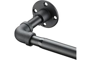 BsBsBest Curtain Rods, 34-57 inch Industrial Black Blackout Curtain Rod for Windows, 1 inch Wrap Around Curtain Rod, Adjustable Outdoor Curtain Rod for Patio, Rustic Pipe Curtain Rod for Room Divider