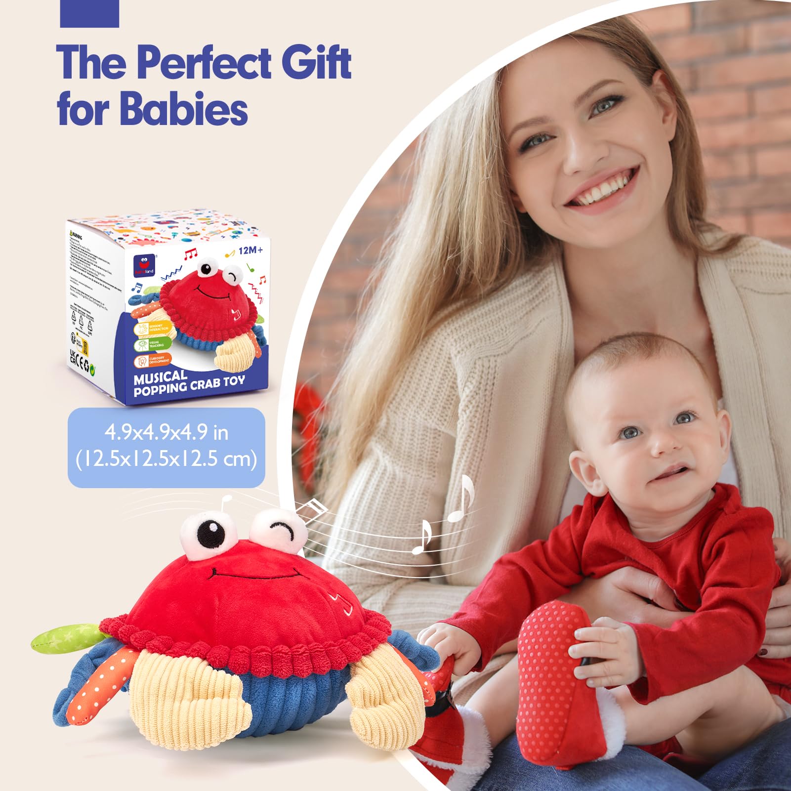 hahaland Baby Toys 12-18 Months - Crawling Musical Dancing Walking Moving Bouncing Learning Crab Tummy Time Toy Sensory Toddler Travel Toys for 1-3 Year Old Christmas Birthday Gifts Stocking Stuffers