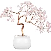 Rockcloud 8.5" Rose Quartz Crystal Stone Money Tree Fengshui Bonsai with Ceramic Base for Good Luck Wealth Home Office Tabletop Decoration
