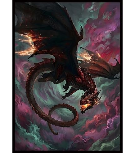 (Fire Dragon) 100% Hand-Drawn 100ct Textured Matte TCG/MTG Card Art Sleeves by Realm Guard : Toys & Games