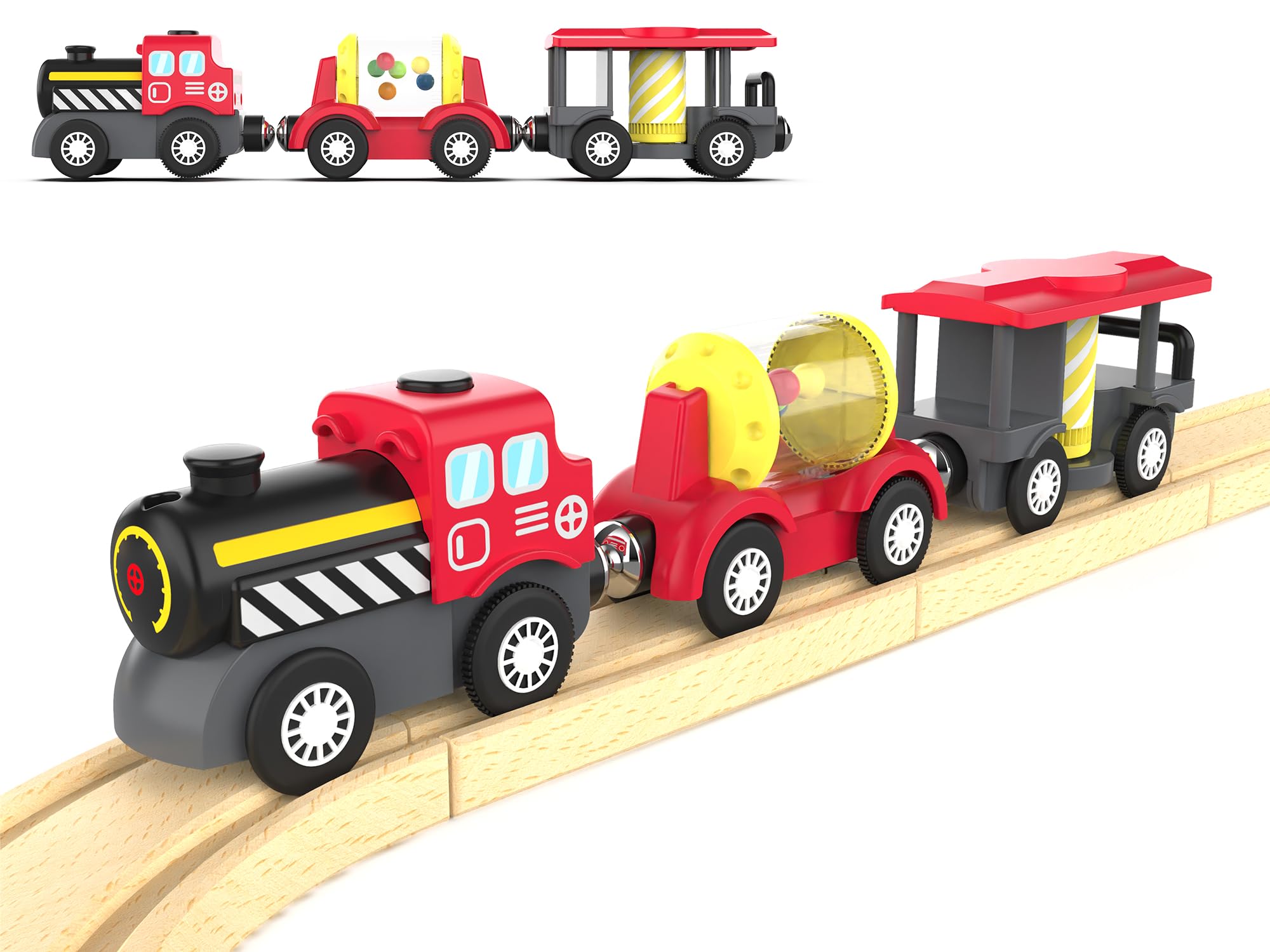 Photo 1 of Wooden Train Track Accessories Battery Operated Locomotive Train, Magnetic Train Toy for Toddler Track Set, Powerful Engine Celebrates Train Fits All Major Brands Train Set