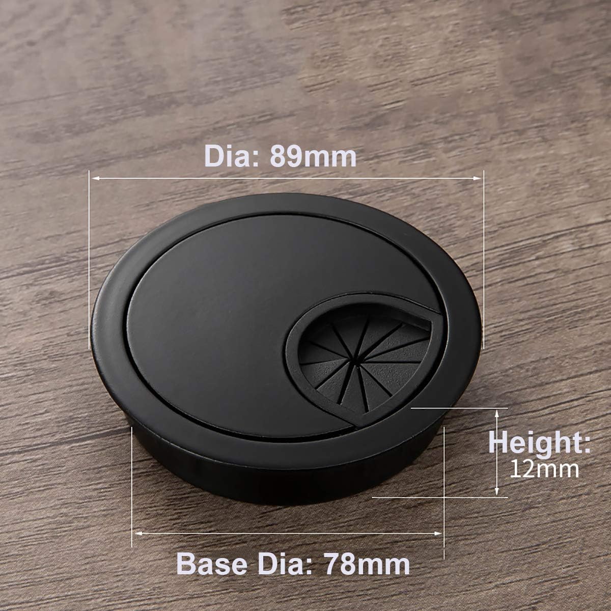 2X Qrity Black Metal Round Computer Desk Grommet Cable Hole Covers for