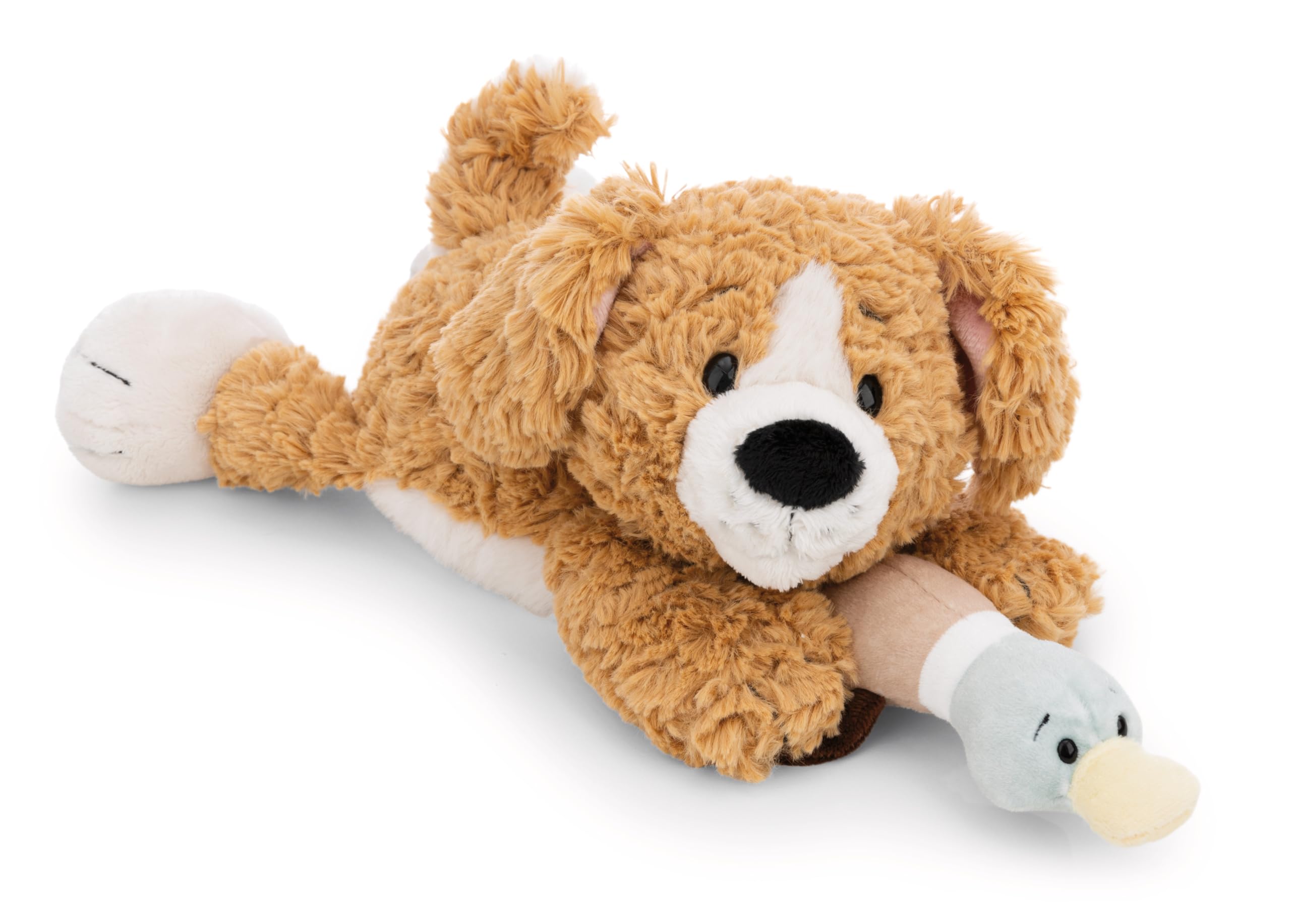 NICI Kuscheltier Hund mit Ente 30cm - braun - Weiches NICI Plüschtier – niedliches Stofftier zum Kuscheln & Spielen – tolle Geschenkidee für Kinder & Erwachsene - 62149