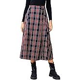 Ladyful Women's Valentines Plaid Midi Skirt High Waist A Line Flared Pleated Casual Vintage Long Tartan Skirts 2026 Trend