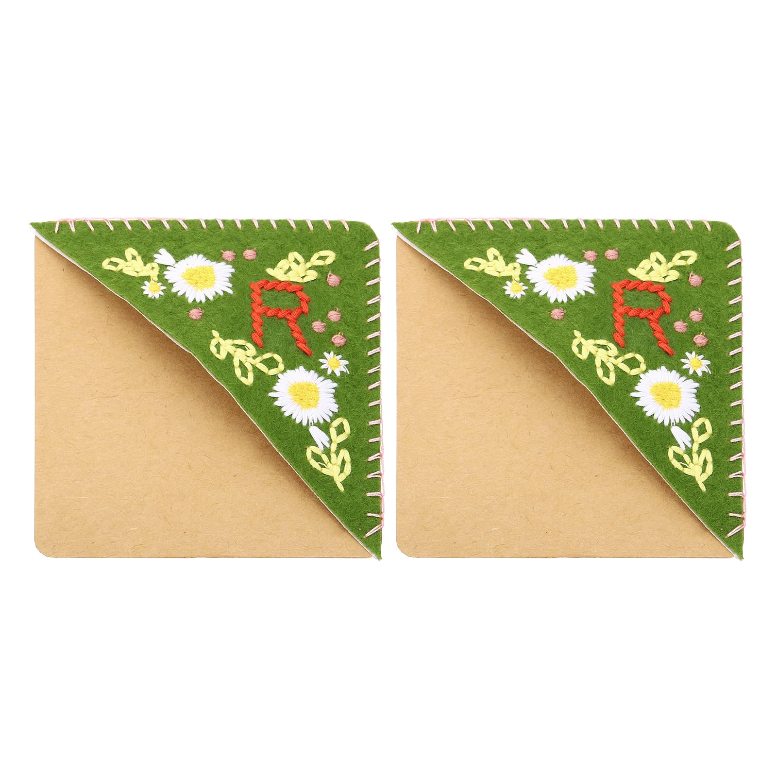 PATIKIL 2pcs Corner Bookmark, Letter Book Mark Personalized Embroidered Bookmark Cute Letter Book Mark Flower Felt Triangle for Reading Women Men Book Lovers Gift Teacher, Green, Letter R