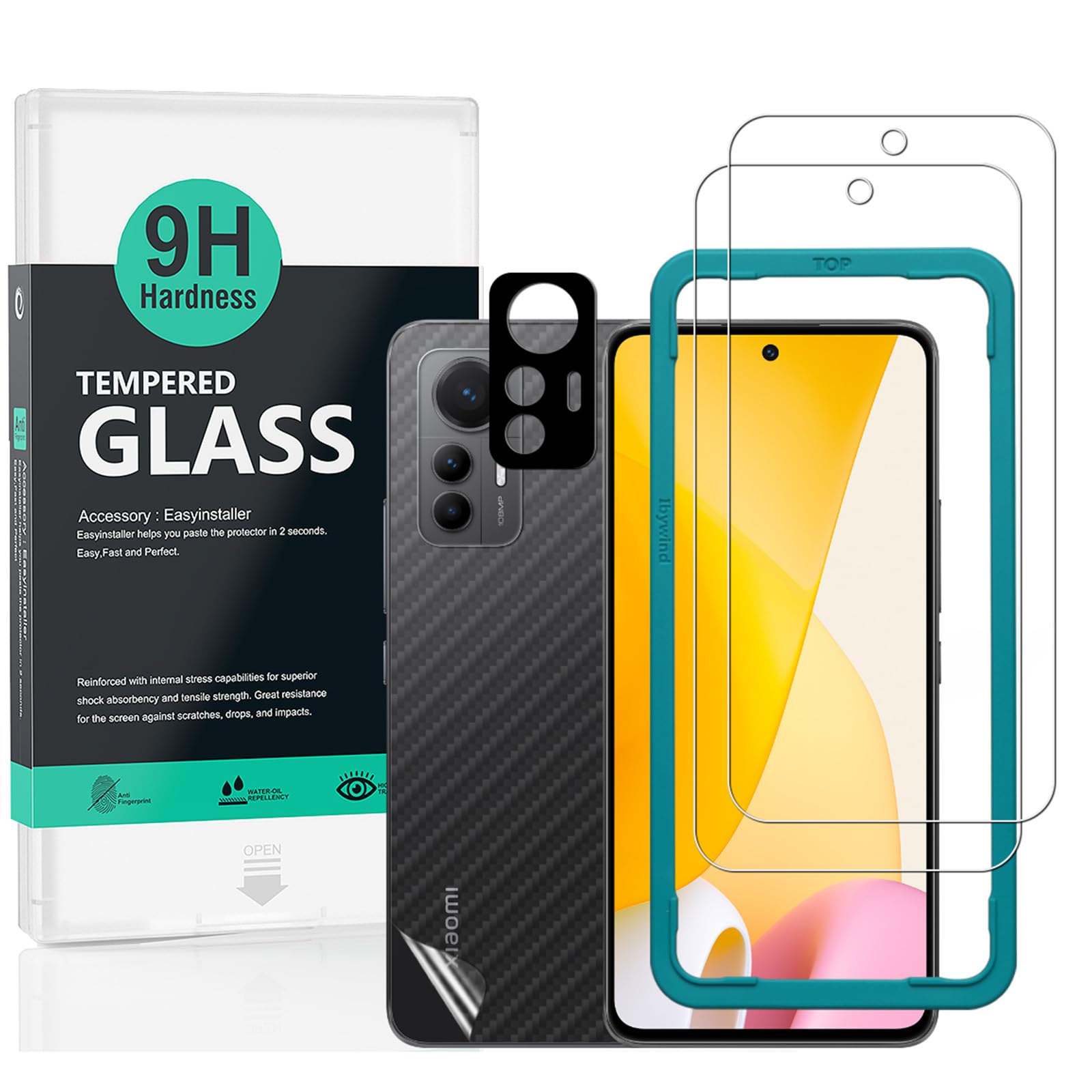 Ibywind Screen Protector For Xiaomi 12 Lite 5G 6.55"[2 Pack],9H Hardness Tempered Glass,With 1Pc Camera Lens Protector,Easy to Install — image 1