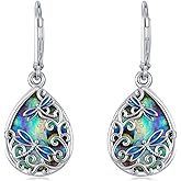 CTIEIP Filigree Dragonfly Earrings for Women 925 Sterling Silver Dragonfly Dangle Earrings Teardrop Abalone Shell Leverback Earrings