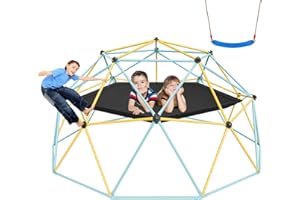 VEVOR Climbing Dome, 10FT Geometric Dome Climber with Hammock and Swing, Jungle Gym Supports 750LBS and Easy Assembly for Kids 3 to 10 Years Old, with Climbing Grip, Outdoor Backyard Play Equipment