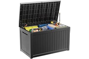 MAIUSCOLI Deck Box - 230 Gallon Large Outdoor Storage box,Waterproof Patio Furniture and Storage Deck - Lockable and UV Resistant, Perfect for Pool and Outdoor Use, Weatherproof Resin, Lockable (Black) -