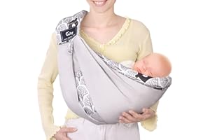 Baby Carrier by Cuby, Natural Cotton Baby Wraps Sling Baby Holder Extra Comfortable for Easy Wearing Carrying for Newborn, Soft and Adjustable Newborn and Toddler Carrier Slings (Gray Bear)