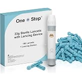 One Step Lancing Device &amp; 100 23G Lancets for Diabetes Blood Testing | 5 Depth Settings, Lancing Device for Blood Sugar, 100 23G Twist Top Lancets, Lancet Ejector, Portable Testing Device
