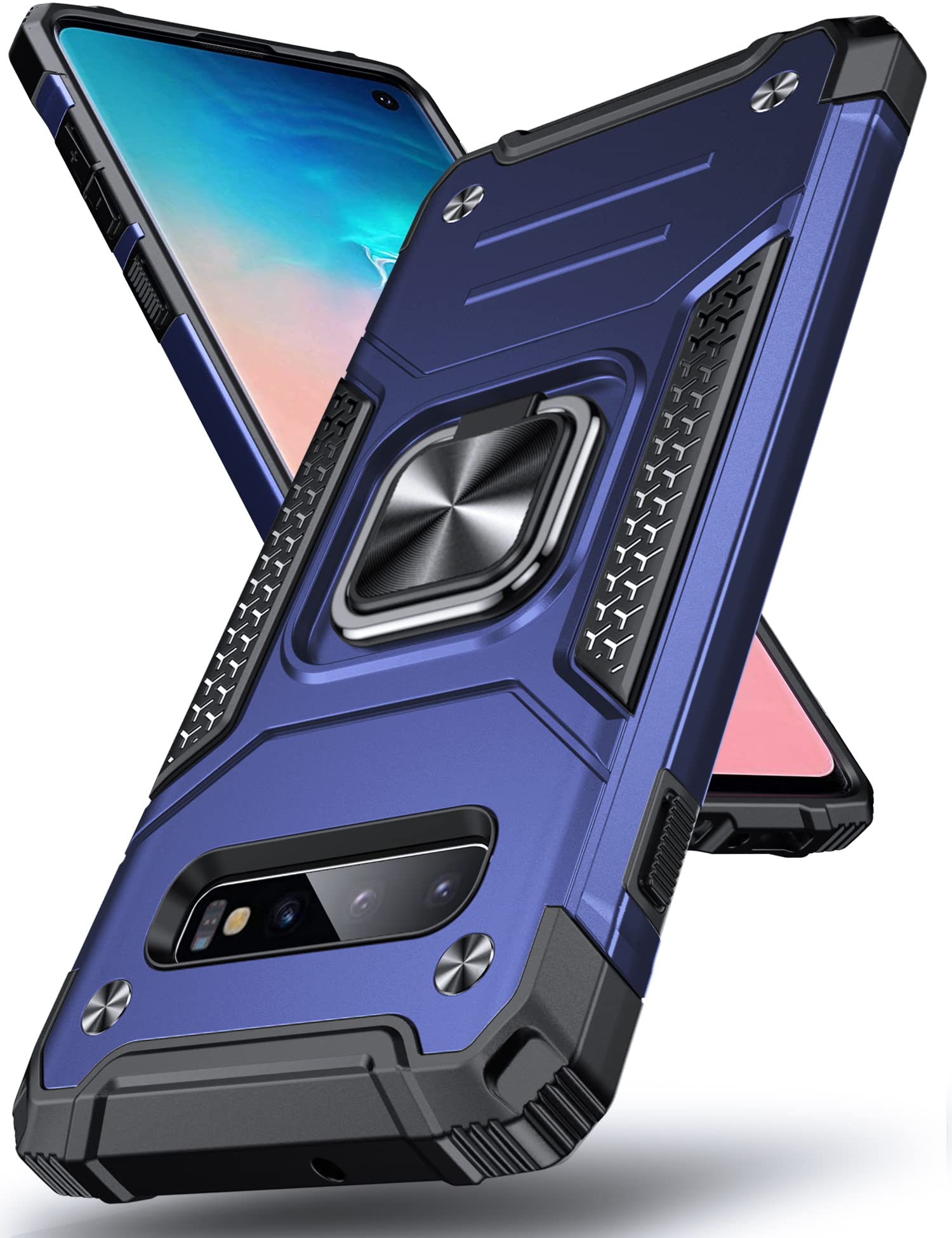 DASFOND Galaxy S10 Case, Military Grade Shockproof Protective Phone Case Cover with Enhanced Metal Ring Kickstand [Support Magnet Mount] Compatible with Samsung Galaxy S10, Blue