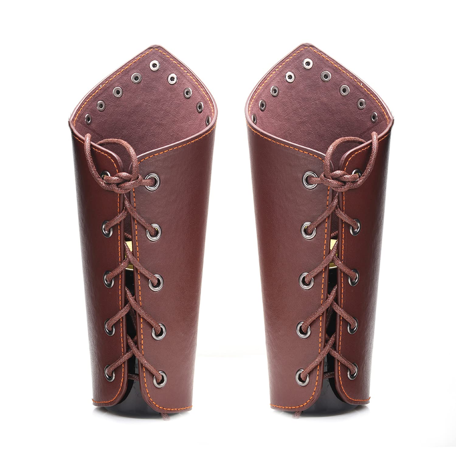 2 Pcs Leather Bracer Wristband, Medieval Gauntlet Arm Guard Punk Archery Protection Adjustable Gear Shooting Hunting LARP Viking Costume Armor Wristband (B)