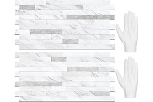 STICKGOO 20 Sheets Peel and Stick Backsplash Tile, Stick on Backsplash for Kitchen and Bathroom, White Marble Look PVC Mixed Metal Silver Self Adhesive Wall Tiles