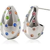 GELVTIC Teardrop Earrings for Women Chunky Gold Rhinestone Earrings Cubic Zirconia Silver Hoop Earring Water Drop Valentine's Day Jewelry for Women Lover Mom