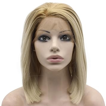 Amazon Com Mxangel Short Straight Dark Roots Ash Blonde Swiss