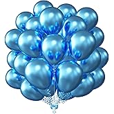 KALOR 12 Inch Metallic Blue Balloons, 50 Pcs Latex Helium Metallic Balloons for Kid's Birthday Party, Baby Shower, Wedding, Graduate Party Decorations