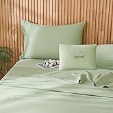 JSD 100% Cotton Sage Green Sheet Set Queen, 300 High Thread Count Sateen Bed Sheets Deep Pocket Soft Breathable