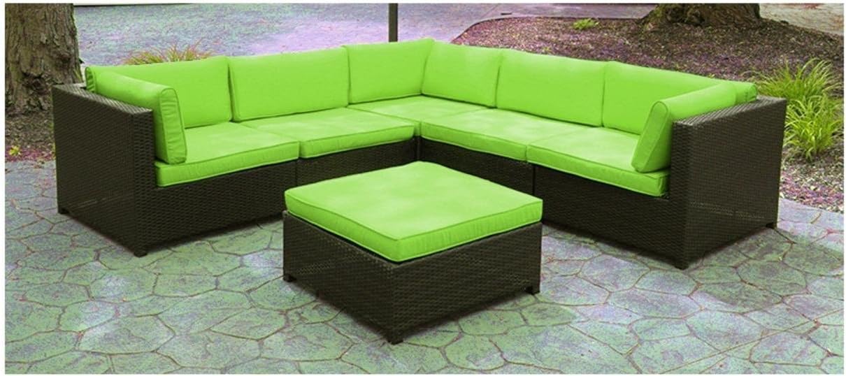 Black Resin Wicker Outdoor Furniture Sectional Sofa Set Lime Green Cushions Amazon Co Uk Garden Outdoors