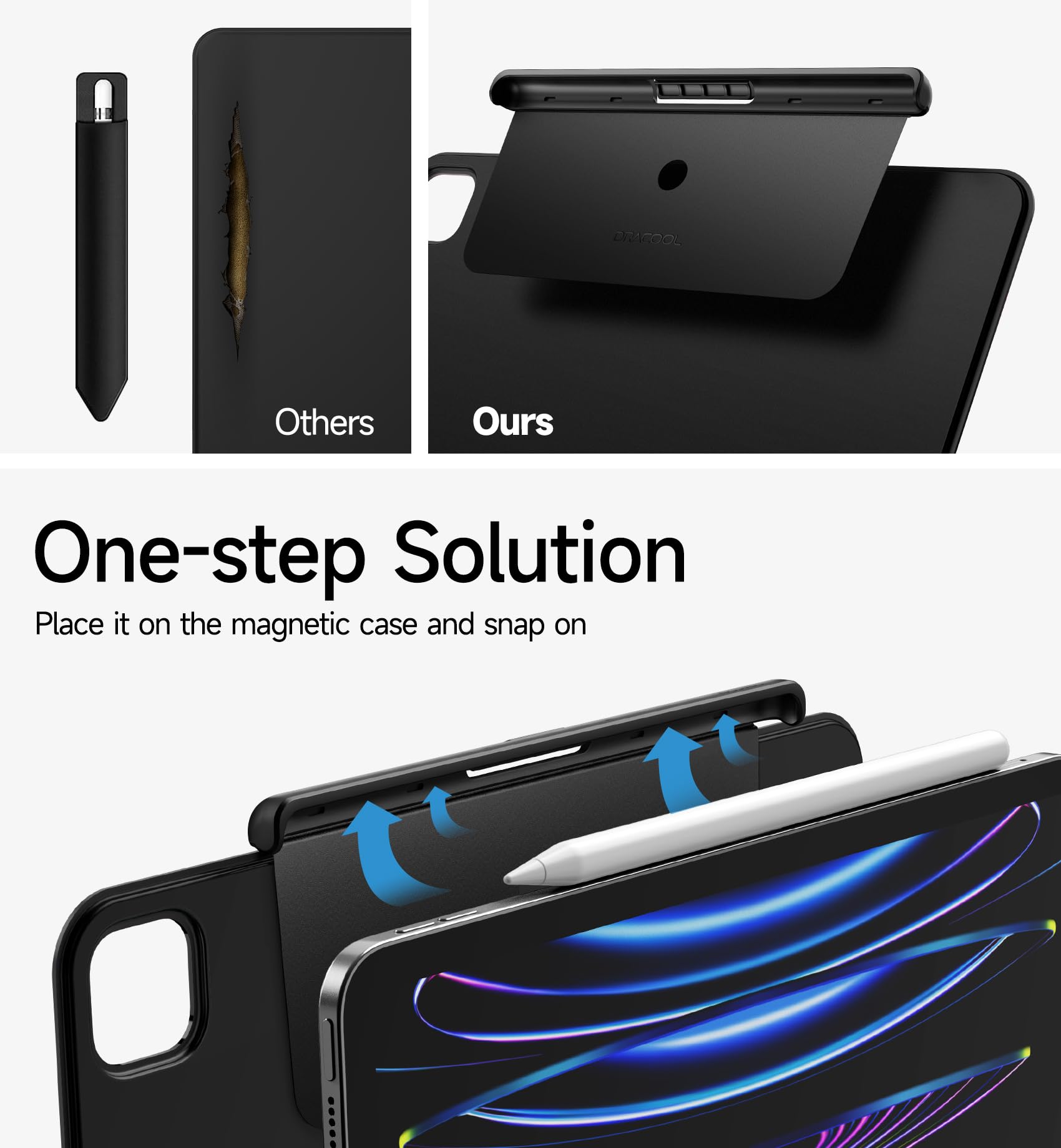 Dracool for Apple Pencil Pro/Apple Pencil 2nd Generation Pencil Holder Compatible with Magic Keyboard, Smart Folio, and Other Magnetic Cases for iPad Pencil Case 6.53 inch - Black