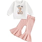 SAYOO Baby Girls Western Outfits Let's Go Girls Letter Print Retro Romper Ribbed Flared Pants Cowgirls Country Fall Clothes