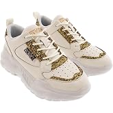 VERSACE JEANS COUTURE Womens Chunky White Sneakers with Gold Glitter Detail