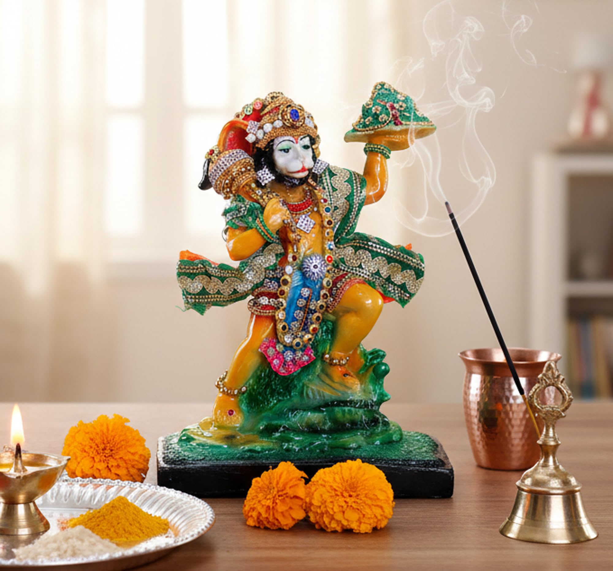 ESPLANADE Resin Hanuman Anjaneya Pavan Putra Idol Murti Moorti Statue - 8.5 Inches | Pooja Idols | Home Decor