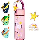 Elemental Water Bottles for Kids - Splash Kids Water Bottle for School with Fun Charm Handle - BPA Free Tritan Plastic Bottle with Straw Leak Proof When Spout is Closed - 18oz - Unicorn Dream