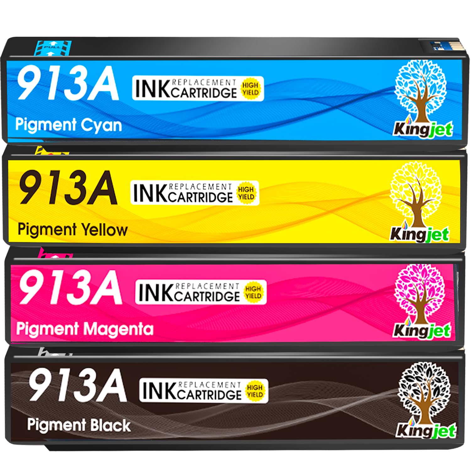 KINGJET 913A Ink Cartridges for HP 913A 913 Ink Multipack for PageWide Pro 377dw 377dn 477dw 477dn 352dn 452dn MFP 477dw 552dw 577dw Managed MFP P55250dw P57750dw (Black Cyan Magenta Yellow)