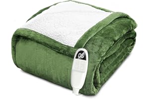 PEACHLEAF Heated Blanket Throw, 50” x 60” Soft Fleece Electric Blanket, 6 Heat Levels & 1-4 Hours Timer Auto Off, Fast Heating Blanket for Home Office Use, ETL Certified, Machine Washable