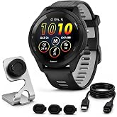 Garmin Forerunner 265 Running GPS Smartwatch, AMOLED Display, 46mm, Black/Powder Gray, 010-02810-00 - Bundle w/Deco Essentials Charging Dock, Dust Cover and USB-C Cable