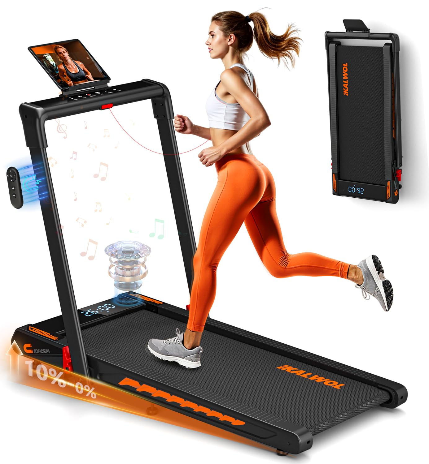 Photo 1 of Treadmill with Speaker, 6-in-1 7.5MPH Foldable Treadmill for Home with App Compatible, Walking Pad with 10% Incline, LED Display, 3.0HP Brushless Drive, 350 LB Weight Capacity, 12 HIIT Programs