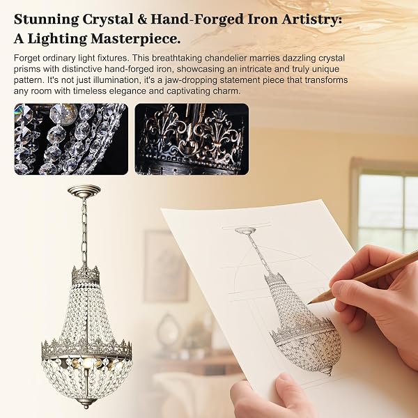 VERRON CRYSTAL CHANDELIER FOR DINING ROOM, ANTIQUE FRENCH 4-LIGHT BEDROOM CHANDELIER, REAL K9 CRYSTAL CHANDELIERS, MINI VINTAGE CEILING LIGHT FOR LIVING ROOM FOYER HALL KITCHEN ENTRYWAY 4 E12 BASE