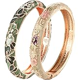 UJOY Vintage Cloisonne Bracelets Flower Enameled Jewelry Plated Cuff Bangle for Women Gift Box 55A35