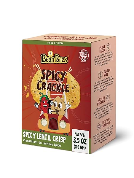 BEAN BITES | SPICY CRACKLE LENTIL CRISP 3.53 OZ (100 G) | MINI POPPADOM SNACK | ROUND CRUNCHY CRISPS | MILD SPICY | HEAT IN OVEN (UP TO 60 SECS) | PLANT BASED PROTEIN BY PRIDE OF INDIA