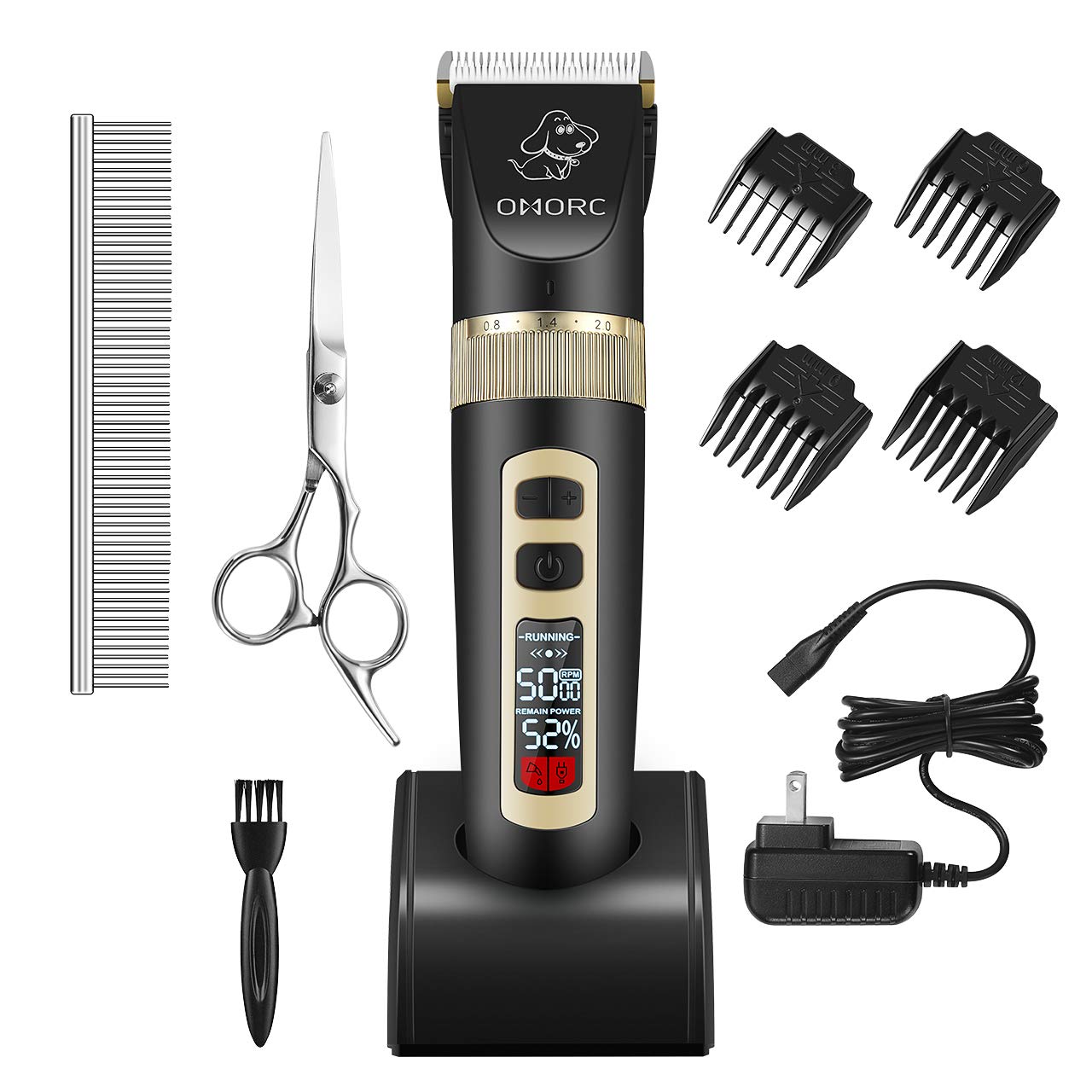 OMORC Dog Hair Clippers, 3Speeds Smart LCD Display Dog