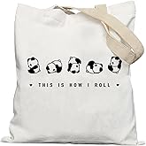 Lacosu Cute Panda Canvas Tote Bags, Reusable Grocery Bags, White, 15" x 13" x 25", Unisex Adult