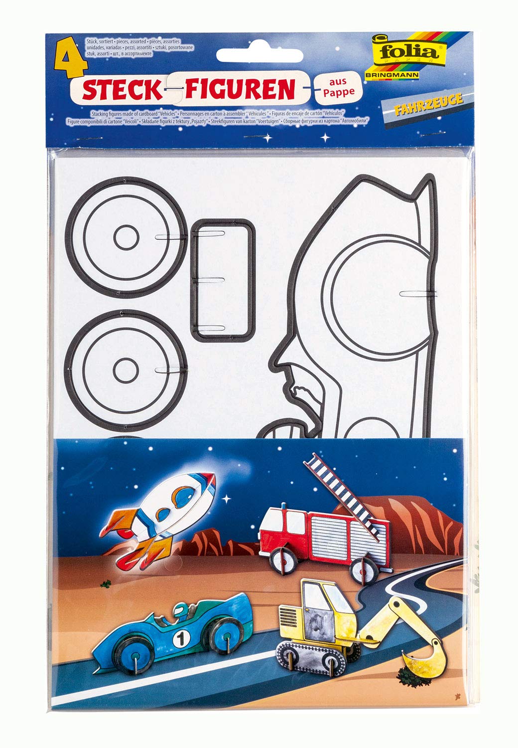 folia 23349 – Cardboard Figures, Vehicles, Set of 4, Ideal for Crafting and Designing with Children