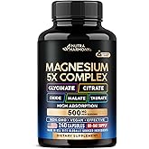 Magnesium Supplement - 5 in 1 Complex 500 mg | Glycinate | Citrate | Malate | Taurate | Oxide - Made in USA - Stress, Muscle & Heart Support - Vegan, Natural, Non-GMO - 240 Capsules