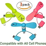 HBirdPc Cell Phone Fan 3-in-1 Portable Powerful Mini Phone Fan for iPhone/iPad, Android,Samsung Galaxy S8/S9/S10,Huawei,USB C,Type C - Pink/Blue/Green - 3 Piece
