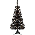 Juegoal Lighted Artificial Halloween Christmas Tree, Pre-lit 4 FT Black Tinsel Xmas Pine Trees, Light up with 70 LED Lights Battery Powered, 8 Modes & Timer for Home Office Party Decorations