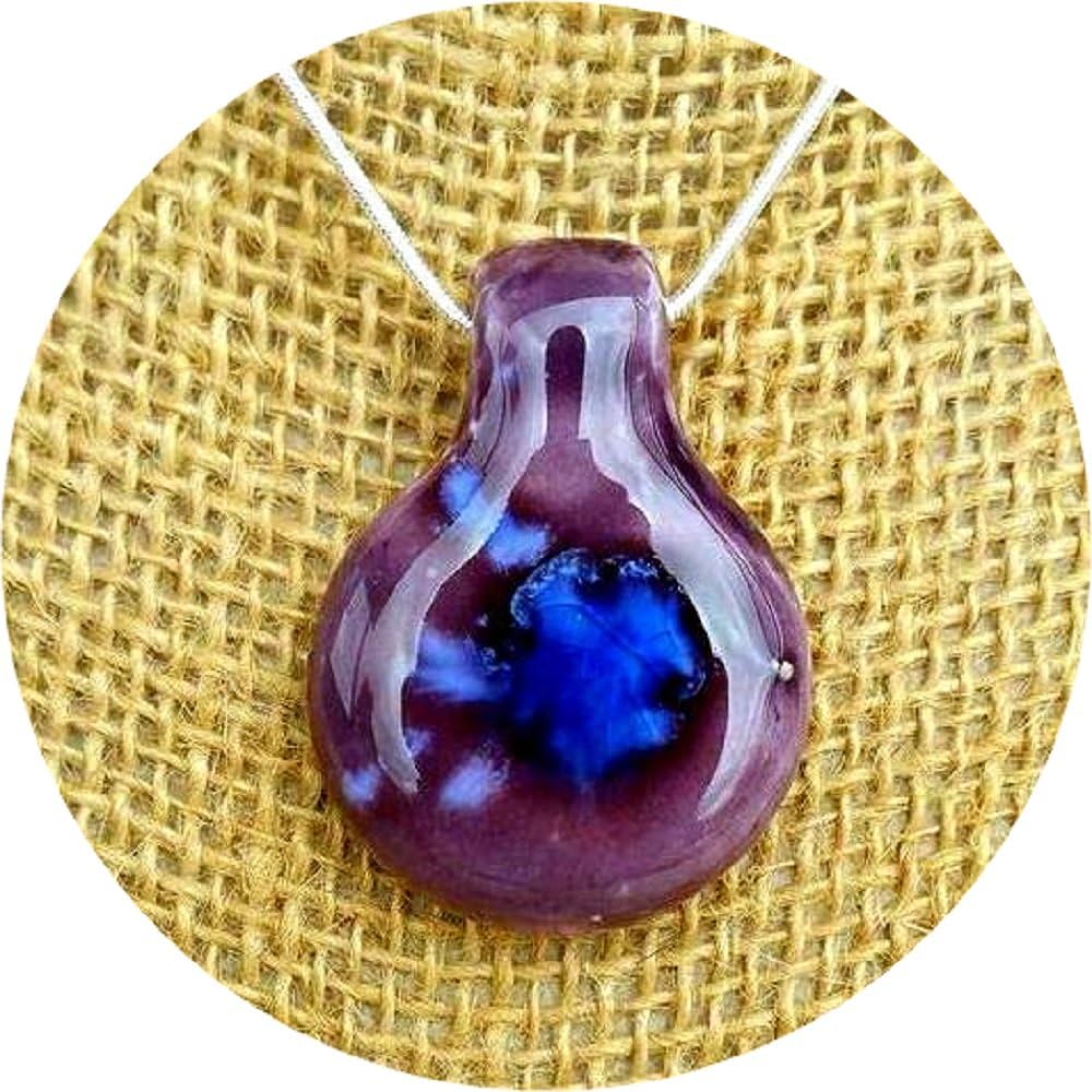 Earth Jewelry Royal Fantasy Purple Glass Essential Oil Diffuser Aromatherapy Pendant Necklace .925 Sterling Silver