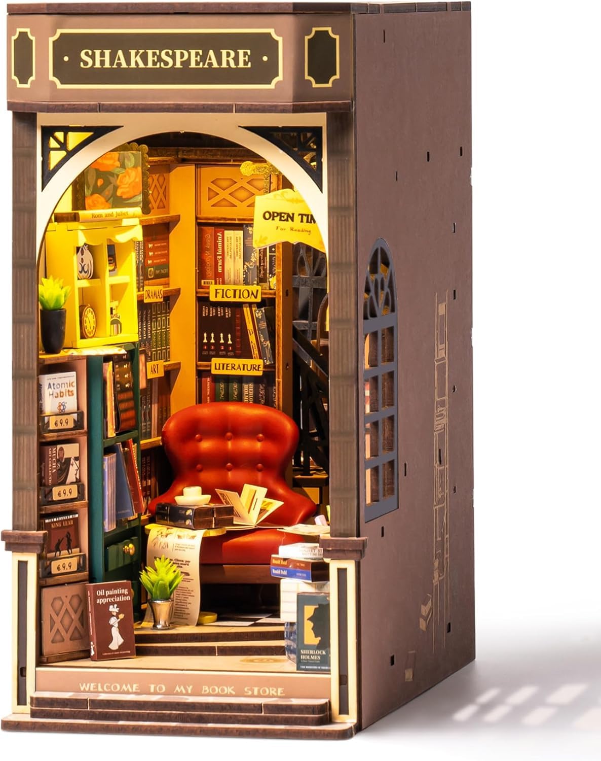 ROBOTIME Book Nook Kit for Adults with LED Lights, Bookstore Booknook 3D Wooden Puzzle, DIY Miniature Dolls House Kit, Book Shelf Decoration Christmas Birthday Gift for Adults Kids