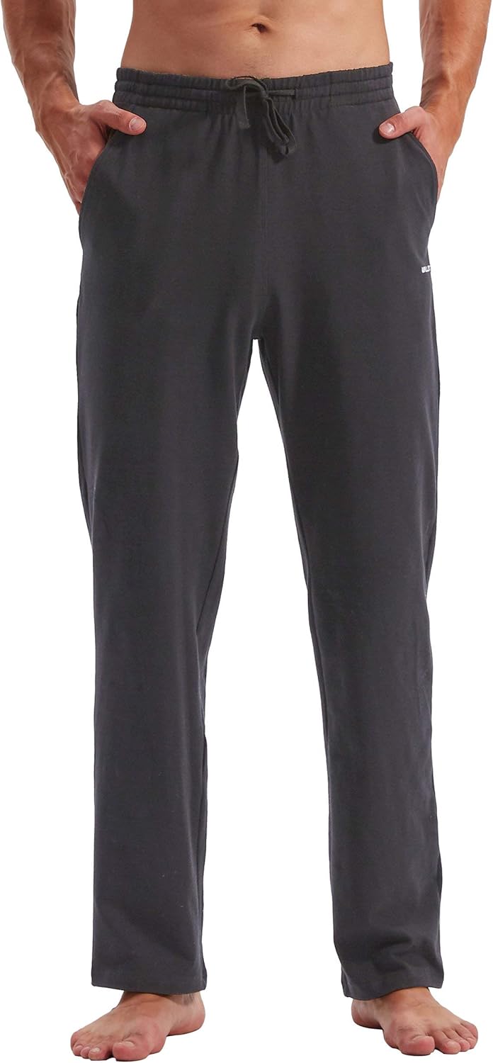 Willit Men's Cotton Yoga Sweatpants Open Bottom Joggers Straight Leg Running Casual Loose Fit Athletic Pants with Pockets : Clothing