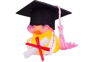 CoFuBcad Graduation Duck Car Ornament, Rubber Duck Car Dashboard Decor with Mini Graduation Hat Sash Glasses