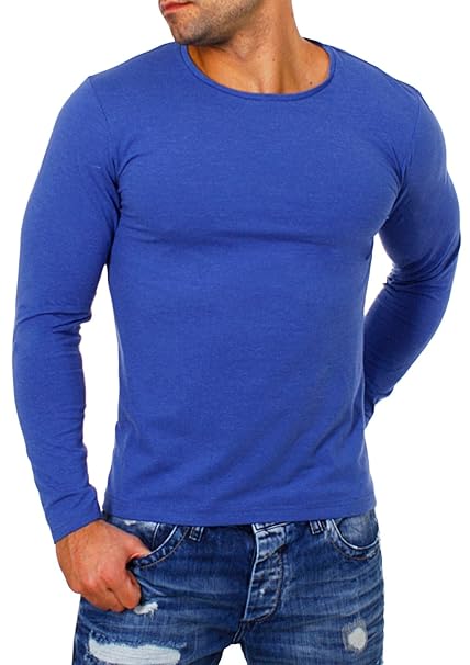 Young&Rich Herren Longsleeve Rundhals Ausschnitt Langarm Shirt Einfarbig Slimfit mit Stretchanteilen Uni Basic Round-Neck Tee