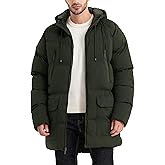 Rejork Men's Long Winter Coat Hooded Warm Quilted Jacket Water-resistant Cold Weather Parka