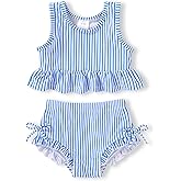 HAPPYMA Baby Swimsuit Toddler Girl Bathing Suit Summer Stripe Bikini Set Beach Two Piece Swim Wear